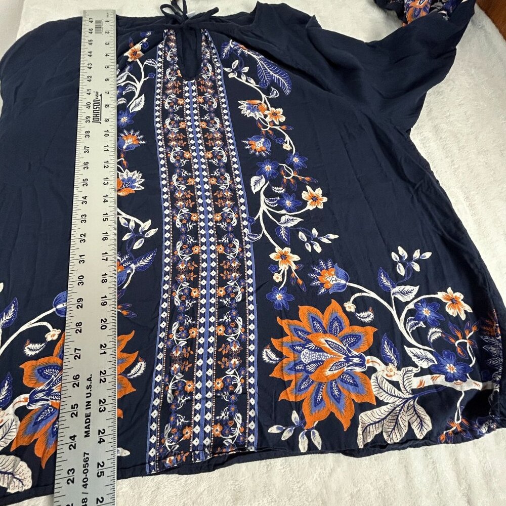 Chico's Womens Navy Floral Embroidered Boho Peasant Blouse Top Size 2.5 US 14 - Picture 7 of 7